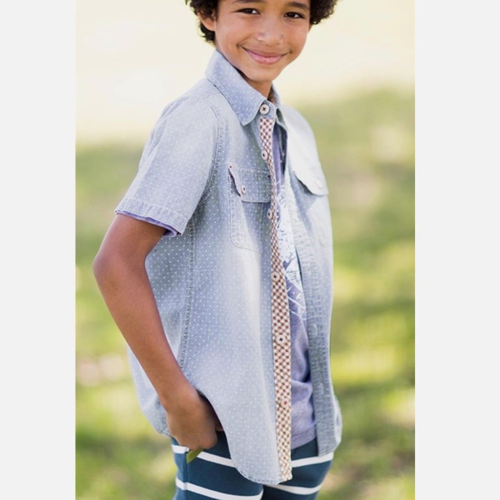 Matilda Jane x Joanna Gaines Blue Chambray Gingham Button Down Home For Dinner 2